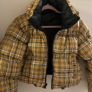 Yellow Plaid Puffer Jacket